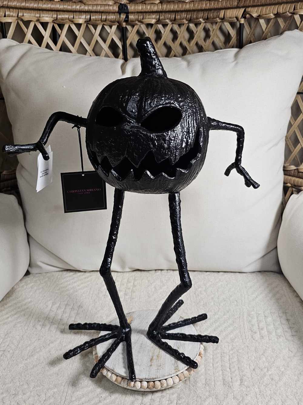 Christian Siriano Black Jack-o'-Lantern Standing Sculpture Metal Spider Pumpkin